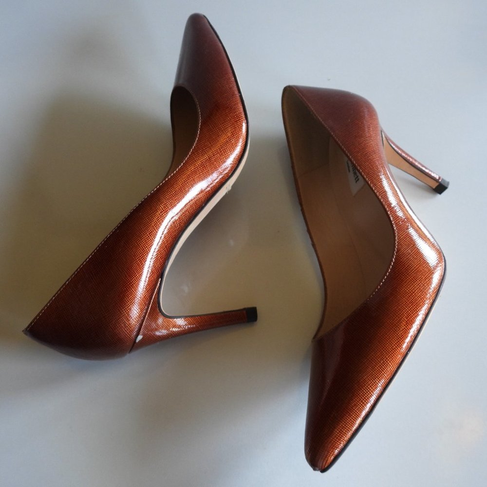 L.K. Bennett London Copper Bronze Leather Formal Pumps High Heels Size 38 1/2